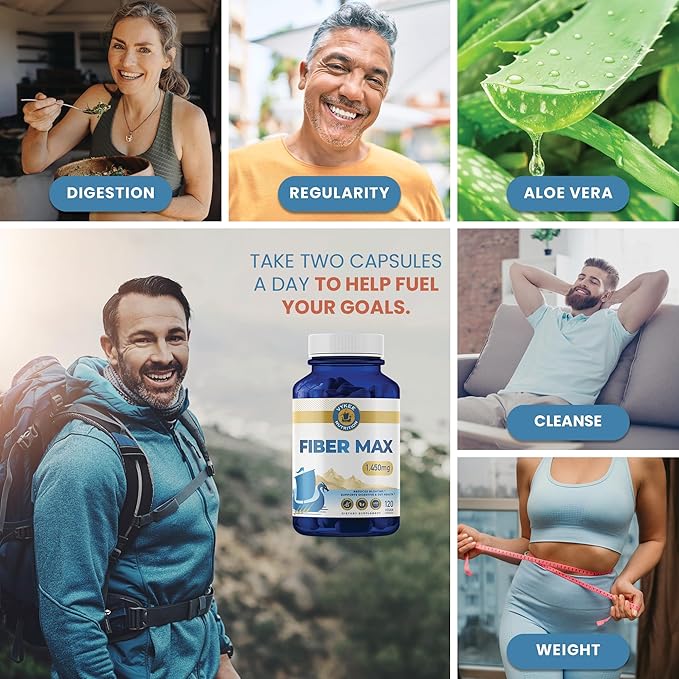 Advanced Fiber Complex – Psyllium Husk, Aloe Vera, Chia & Flax Seed | Vegan, Non-GMO | Supports Digestive Health, Regularity & Gut Wellness | 180 Capsules