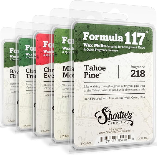 Shortie's Candle Company Christmas Pine Wax Melts Variety 5 Pack - Formula 117-5 Highly Scented 3 Oz. Bars - Made with Natural & Essential Oils - Christmas & Holiday Warmer Wax Cubes