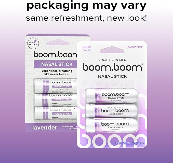 BoomBoom Nasal Stick | Vapor Flow Technology | Cool Refreshing Sensation | Natural Mood Boost | Simple Ingredients | Essential Oils + Menthol Inhaler (Lavender)
