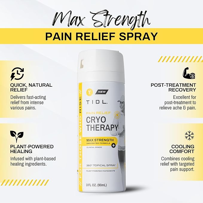 TIDL Cryotherapy Pain Relief Spray, 3 Oz (Pack of 2) Max Strength for Fast-Acting Muscle, Joint & Neck Pain Relief, Plant-Based Menthol & Camphor Pain Reliever, Quick Drying Formula