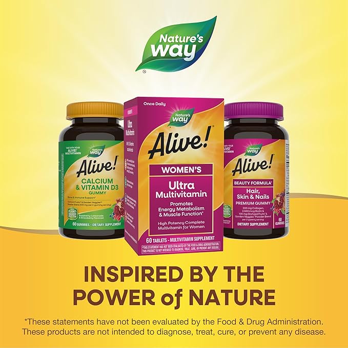 Nature’s Way Alive! Women’s Ultra Potency Complete Multivitamin, High Potency B-Vitamins, Energy Metabolism*, 60 Tablets