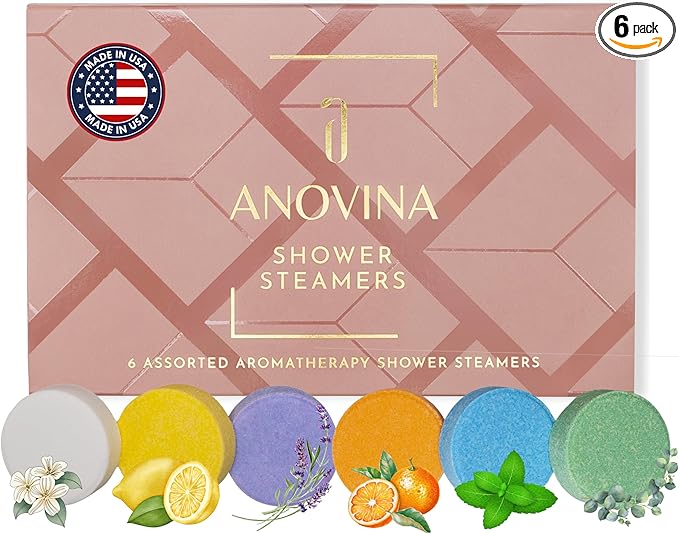 Anovina Shower Steamers Aromatherapy Gift Box Made in USA Self Care Gifts for Women and Men - All Natural Shower Bombs - Shower Tablets Made with Essential Oils