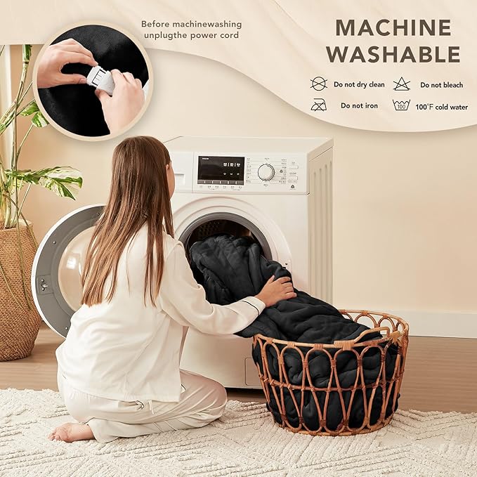 Homemate Electric Heated Blanket King Size - 100"x90" Heating Blanket King Size Dual Control 1/2/4/6/8 Hours Auto-Off 10 Heat Level Over-Heat Protection Flannel Sherpa ETL Certification