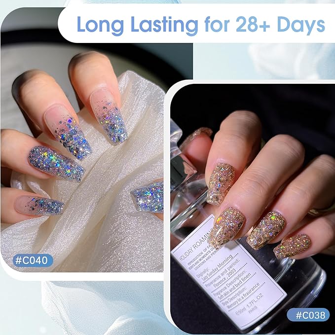 ROSALIND Glitter Sequins Gel Polish - 12 Colors Glitter Gel Nail Polish Set Stellar Shiny Effect Soak Off UV Set Super Sparkling Nail Art Collection Manicure Gift for Women