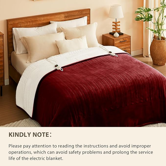 Homemate Electric Heated Blanket Twin - 62"x84" Heating Bed Blankets Throw with 10 Heating Levels 8 Hours Auto Off Fast Heating Over-Heated Protection Ultra Soft Warm Flannel ETL Certified Red