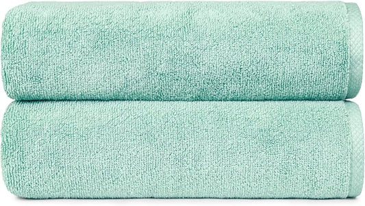 Amazon Basics 100% Cotton Quick-Dry Lightweight Moisture Absorbing Bath Towel, 2-Pack, Seafoam Green, 54" x 30"