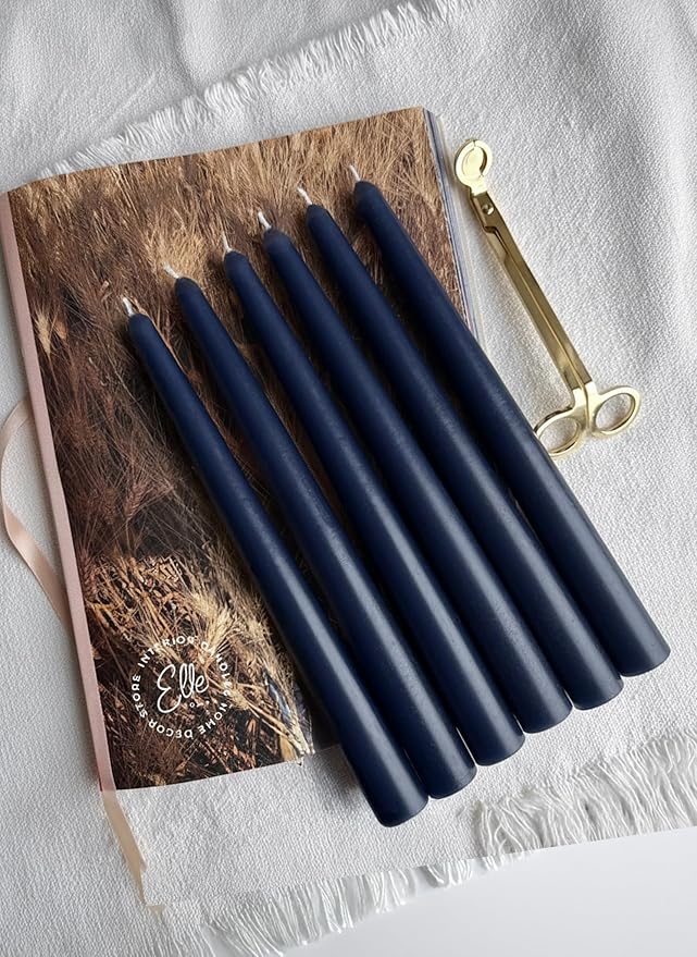 6 PK 10" Classic Taper Candles, Navy Blue, 7-8 Hours Long Burning, Unscented Tall Candlesticks