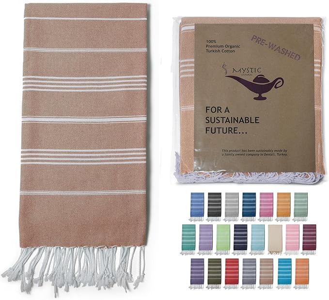 Turkish Beach Towel 100% Organic Cotton Extra Large Oversized (39 x 71 Inches) Quick Dry Sand Free Light Weight Prewashed for Bath Beach Gym Yoga Travel Towel Blanket (Camel)