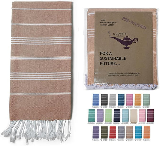 Turkish Beach Towel 100% Organic Cotton Extra Large Oversized (39 x 71 Inches) Quick Dry Sand Free Light Weight Prewashed for Bath Beach Gym Yoga Travel Towel Blanket (Camel)