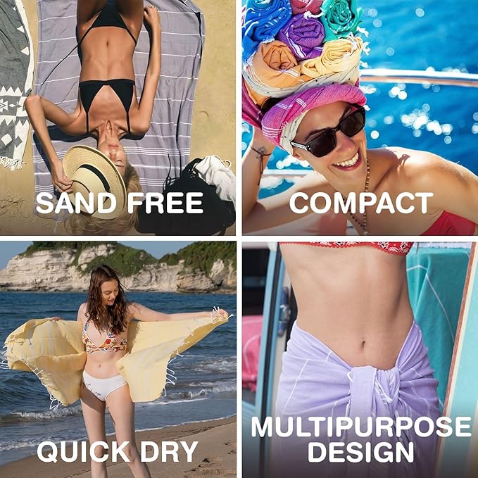 Turkish Beach Towels, Bulk Case of 24 | Oversized, Quick Dry, Sand Free | 100% Cotton, Large 38x71 Towels for Beach, Pool, Travel | Ultra-Soft, Compact, Absorbent | Light Gray