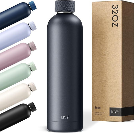 KIVY Stainless Steel Insulated Water Bottle 32oz [LEAK PROOF] Cold Up to 24 Hours, Hot Up to 18 Hours - Insulated Stainless Steel Water Bottle - Thermo Flask Drinking Bottle - BPA Free Water Bottle