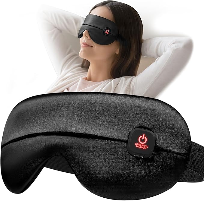 YFONG Cordless Heated Eye Mask for Dry Eyes, Warm Eye Compress for Stye, Blepharitis, Chalazion, MGD, Washable Heating Eye Mask for Sleeping, Travel, Office Nap, Perfect Light Blocking (Black)
