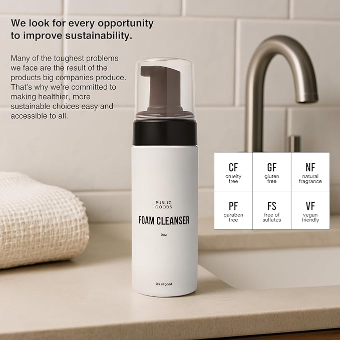 Public Goods Facial Cleanser & Moisturizer for Men & Women | Moisturizing & Hydrating Foaming Cleanser | Removes Dirt & Oil | Makeup Remover | Vegan Friendly | Made in USA | 5 Fl Oz Bottle (Pack of 2)
