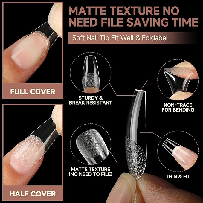 UNA GELLA Coffin Nails Tips Medium: Gel Nail Tips Coffin Shape 330pcs Pre-Etched Full Cover Press On Clear Acrylic Fake Nails Extension DIY Salon 15 Sizes