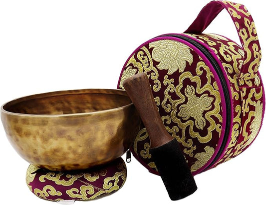 KHUSI Tibetan Singing Bowl 8 Inch Large Hand Hammered Chakra Bowl 7 Metal Meditation Bowl for Cleansing, Chakra Balancing, Mindfulness, Yoga, Decor, Gift Set