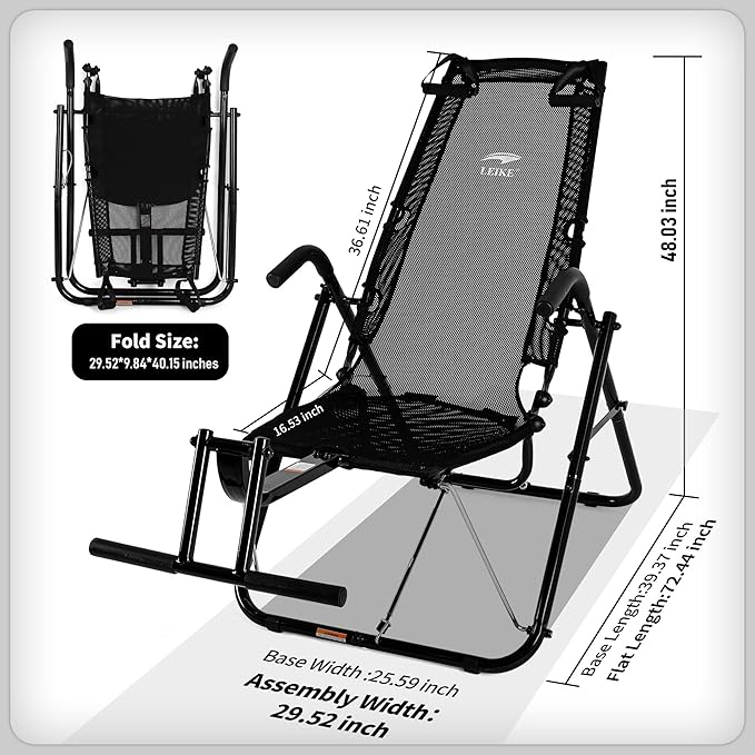 leikefitness Ab Exercise Chair Core Strengthening Lightweight Foldable Sport Abdominal Exerciser Strength Training Inversion Equipment (Black)