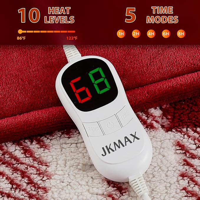 Heated Electric Blanket Full Size - 72"x84" Flannel Heating Blanket with 10 Heating Levels & 5 Time Settings Over-Heat Protection, Winter Warmer for Adults with ETL Certification（Red）