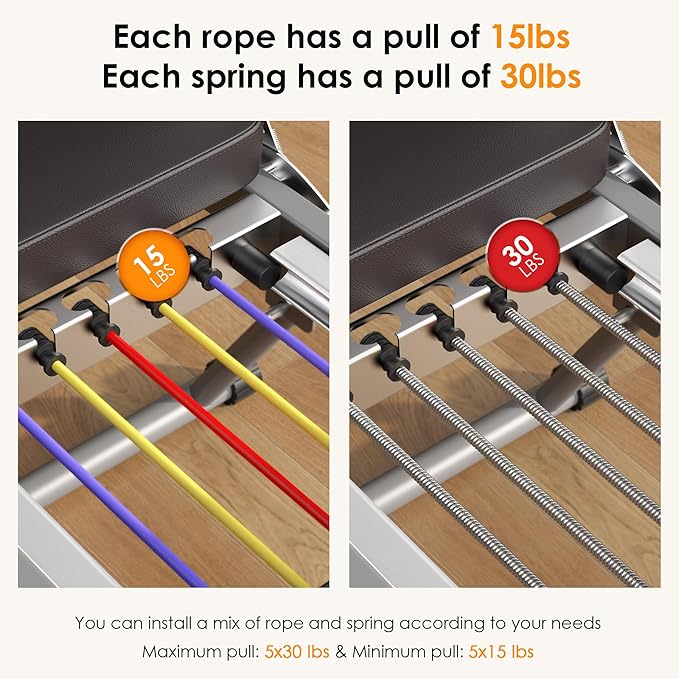 DlandHome Pilates Reformer, Foldable Pilates Reformer Machine with Springs & Resistance, Suitable for Advanced and Beginners Users Adjustable Pilates Equipment for Full-Body Home Workout Up to 330 lbs