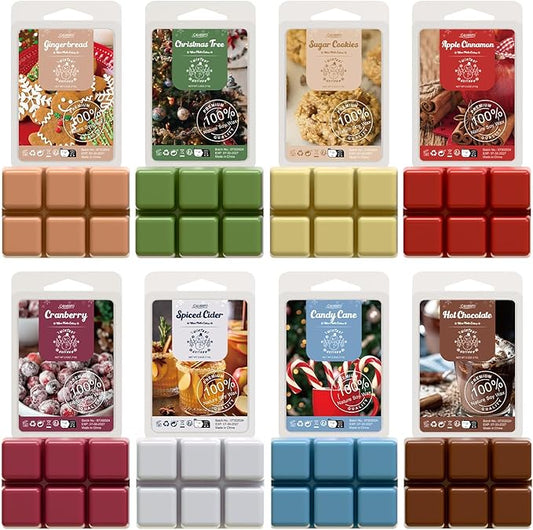 Salubrito Winter Scented Wax Melts, Strong Scented Soy Wax Cubes/Tarts Variety Set - Christmas Tree, Gingerbread, Candy Cane, Spiced Cider, Cranberry, Apple Cinnamon, Sugar Cookies, Hot Chocolate
