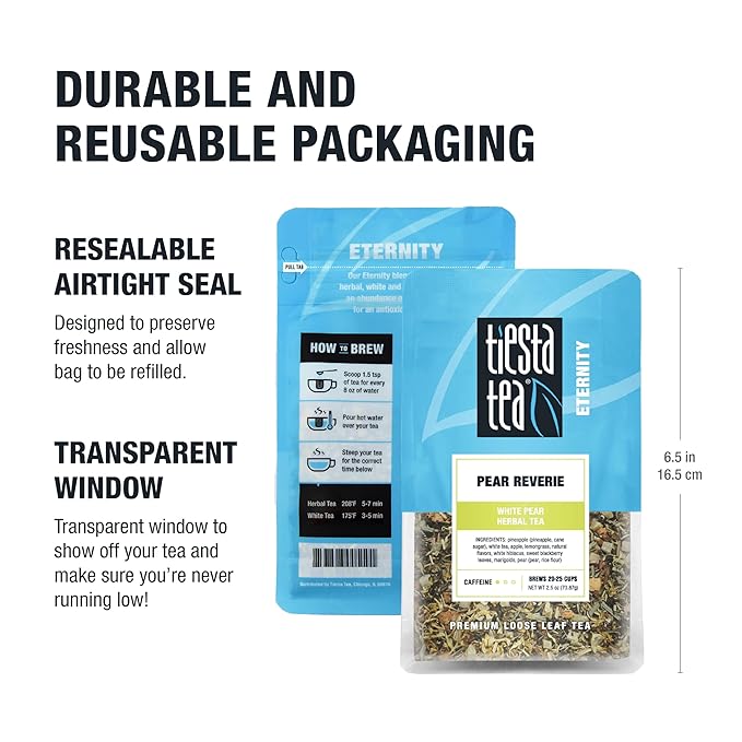 Tiesta Tea - Pear Reverie Tea, Loose Leaf, White Pear Herbal Tea, Premium Low Caffeine Tea Blend, Make Hot or Iced & Up to 25 Cups, 2.5 oz Resealable Pouch