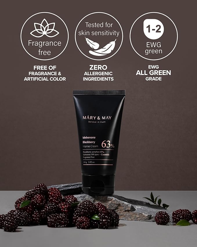 Mary&May Idebenone Blackberry Cream | Antioxidant Korean Moisturizer with 5 Ceramides & Hyaluronic Acid | Skin Barrier Repair & 48H Hydration | For All Skin Types (100g/3.52oz)