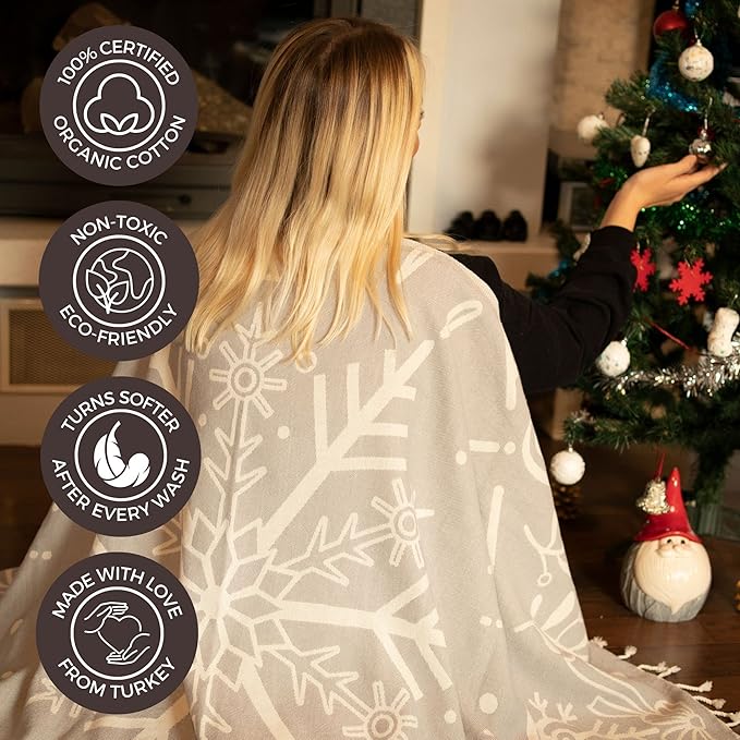 FESHKA Sand Proof Turkish Beach Towel – Oversized, Quick Dry & Lightweight Travel Towel - 100% Organic Cotton Beach Blanket - Perfect for Bath, Pool & Picnic | Snowflake (Gray)