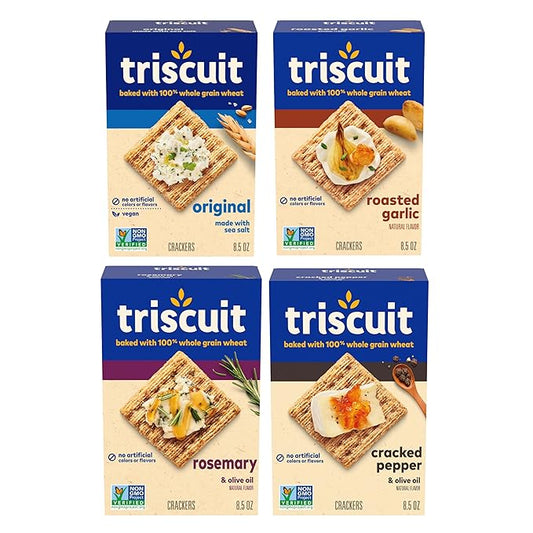 Triscuit Whole Grain Wheat Crackers 4 Flavor Variety Pack, Lunch Snacks, Bulk Snack Crackers, 4 Boxes