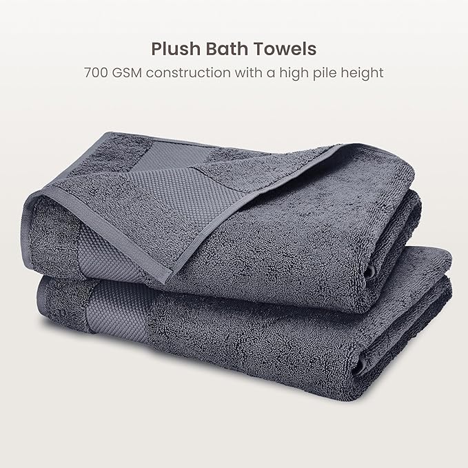 BIOWEAVES 100% Organic Cotton 700 GSM Plush Bath Towels 30" x 58" GOTS Certified - Charcoal, Pack of 2