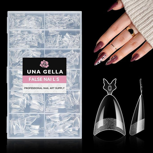 UNA GELLA Almond Nail Tips, 312PCS Half Cover Almond Shape Nail Tips Soft Gel Tips 12 Sizes Pre-shape Acrylic Clear False Nails with Handles for Press on Nails Extension DIY Home Salon