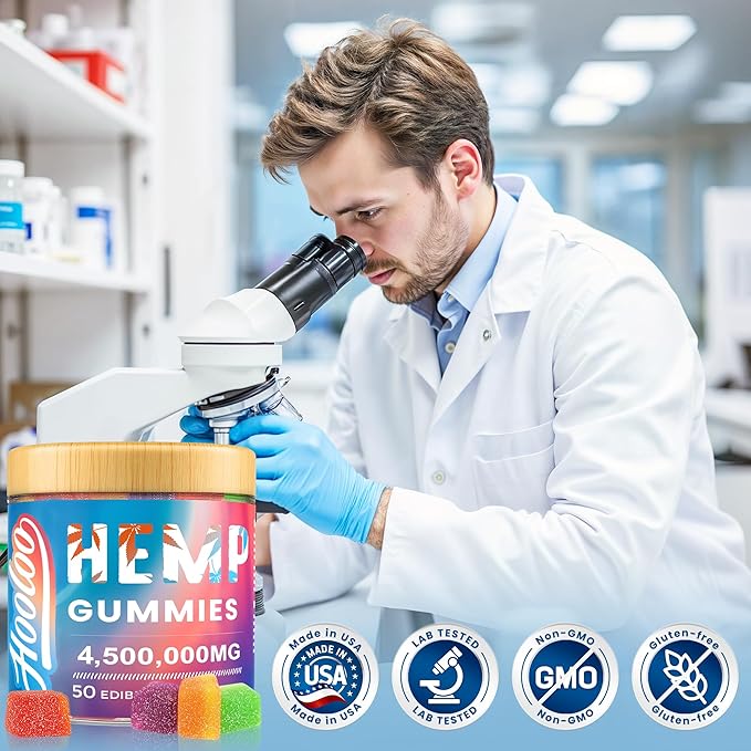 HOOLOO Hemp Gummies for Deep Bedtime Support - 4,500,000MG 2 Packs 6 Fruity Flavors Edibles for Adults - Made in USA
