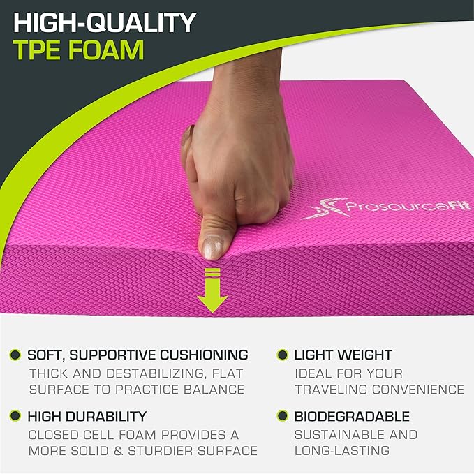 ProsourceFit Exercise Balance Pad – Non-Slip Cushioned Foam Mat & Knee Pad for Fitness and Stability Training, Yoga, Physical Therapy 15.5”x12.75”
