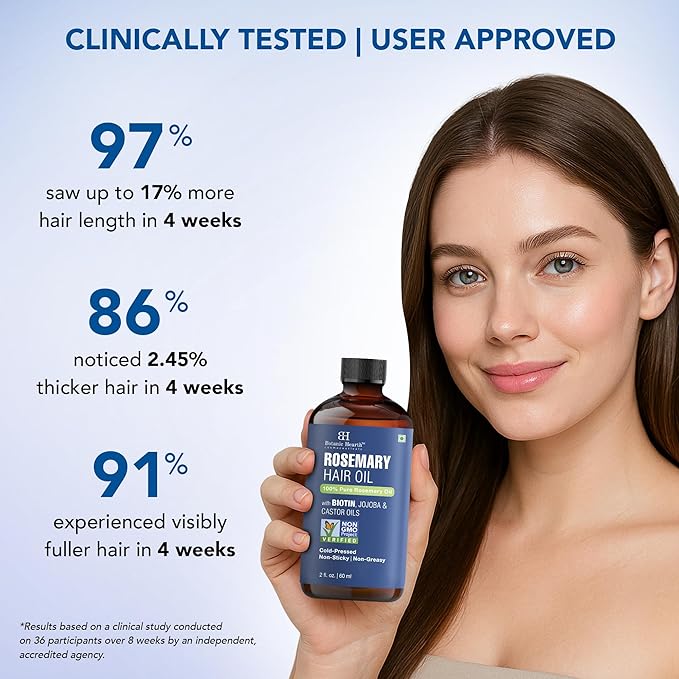 Botanic Hearth 100% Pure Rosemary Oil For Hair Growth | Infused with Biotin, Jojoba & Castor Oil | Hair Oil Repairs Dry Damaged Hair, Strengthening, Healthier - Hair Tonic, 2.0 fl oz