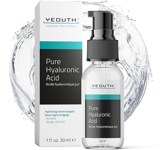 YEOUTH Pure Hyaluronic Acid Serum for Face 99% for Dry & Dull Skin, Hydrating Hyaluronic Acid Face Serum for Women & Men, For All Skin Types 1oz