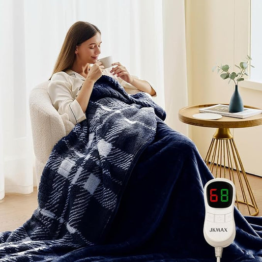 Heated Electric Blanket Full Size - 72"x84" Flannel Heating Blanket with 10 Heating Levels & 5 Time Settings Over-Heat Protection, Winter Warmer for Adults with ETL Certification（Navy Blue）