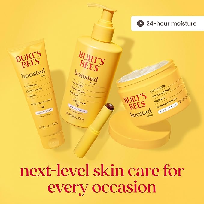 Burt's Bees Christmas Gifts, Boosted Body Moisturizing Melt With a Ceramide, Niacinamide and Peptide Complex, Intense Skin Hydration, Cream-to-Oil Body Lotion, Tropical Scented, 4 oz. Tube
