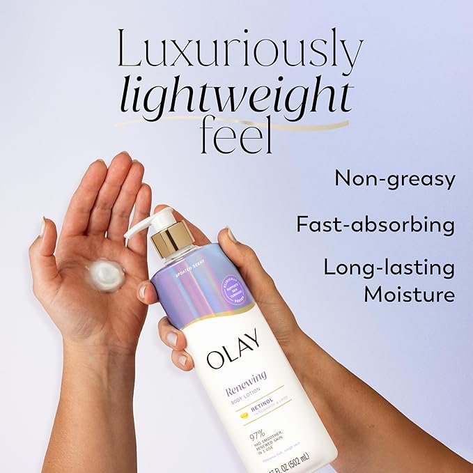 Olay Body Lotion for Women, Smoothing with Retinol Serum, Visibly Smoother Skin, 24hr Moisture & Hydration, Fast Absorbing Formula, Vitamin B3 Complex, For All Skin Types, 17 fl oz