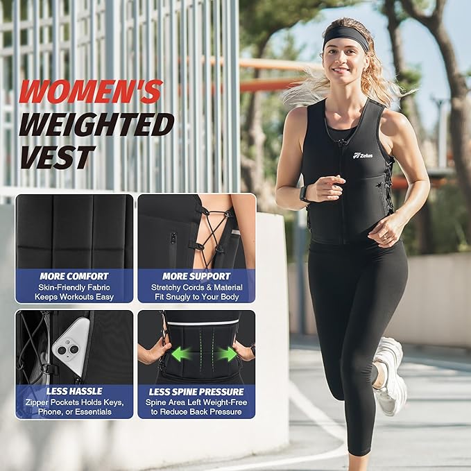 ZELUS Adjustable Soft Iron Weighted Vest for Women Men 10/15LB, Removable Weights Strength Training Vest for Fitness, CrossFit, Workout & Weight Loss (Black, M/L)