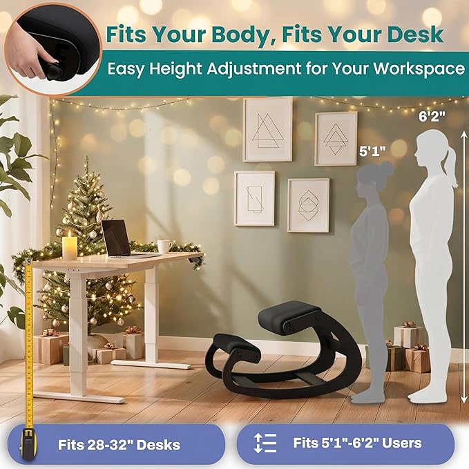 NYPOT Ergonomic Kneeling Chair with Adjustable Seats - Knee Chair for Posture Correction & Kneel Rocking Stool for Desk - Back Pain Relief for Home and Office, Supports 250 pounds - 5 Years Warranty