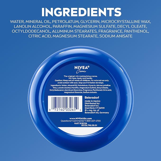 Nivea Creme Face, Hand and Body Moisturizer Cream, Rich Body Cream for Dry Skin with Provitamin B5, Fast-Absorbing and Non-Comedogenic, For Daily Use on All Skin Types, 16 Oz Jar