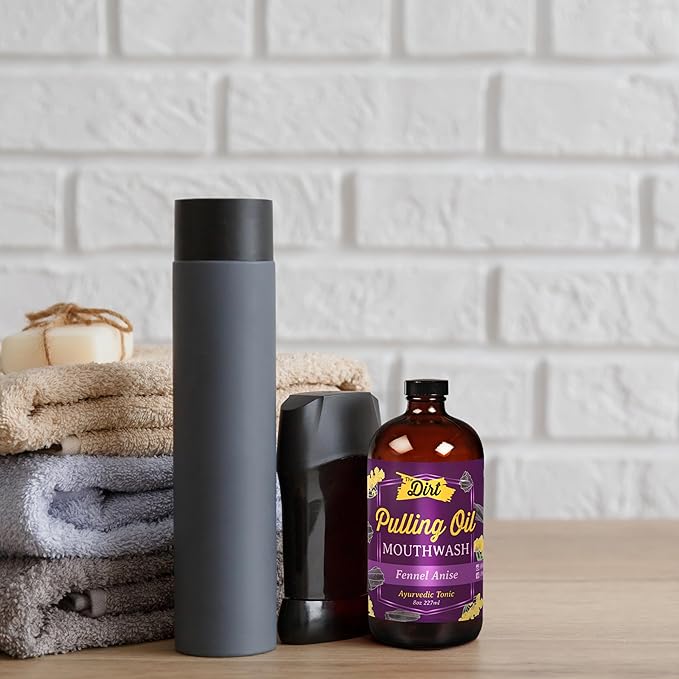 THE DIRT Oil Pulling Mouthwash - Gluten Free - Removes Plaque, Tartar, Bad Breath & Whitens Teeth (Fennel Anise, 8 Ounce)