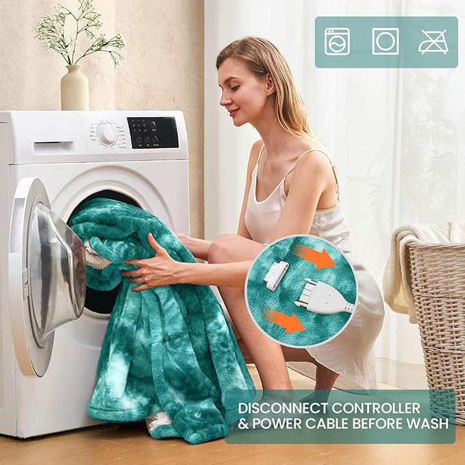 Electric Heated Throw Blanket 50"x60",Luxury Green Faux Fur Electric Throw Blanket,Fast Heating Soft Fluffy Thick Electric Blanket with 6 Heating Levels & 12H Auto Off