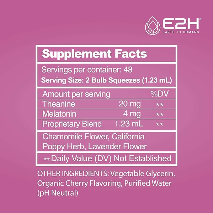 E2H Natural Sleep Aid - Liquid Melatonin with Chamomile, Theanine - Sleep Better, Deeper, Longer - Vegan, GMO-Free - Provides Stress Relief (3 Bottles)