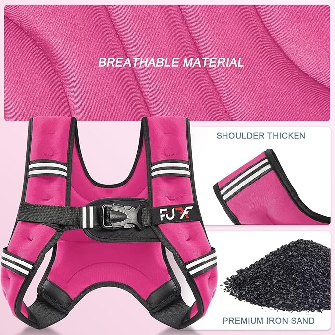 FUFF Weighted Vest Woman, 5/10/12/15/20/25/30 LB Womens Weight Vest for Walking, Strength Training Weight Vests for Female Men, Reflective Stripe Fitness Body Vest for Workout Running Jogging