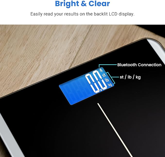 Etekcity Smart Scale for Body Weight and BMI, Bathroom Digital Electronic Weighing Scale for People, Bluetooth Free VeSync APP Connection, Rounded Corner, Accurate to 0.1lb/0.05kg, 400 lbs, Black