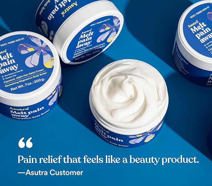 ASUTRA Melt Pain Away Magnesium Lotion for Pain Relief 7 oz | Magnesium Cream for Muscle, Leg Cramps, and Feet wtih Shea Butter & Almond Oil Moisturizer