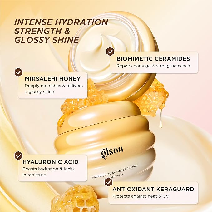 Gisou Honey Gloss Ceramide Therapy Hair Mask – Deep Repair & Hydration with Mirsalehi Honey, Ceramides & Hyaluronic Acid, 7.8 fl oz