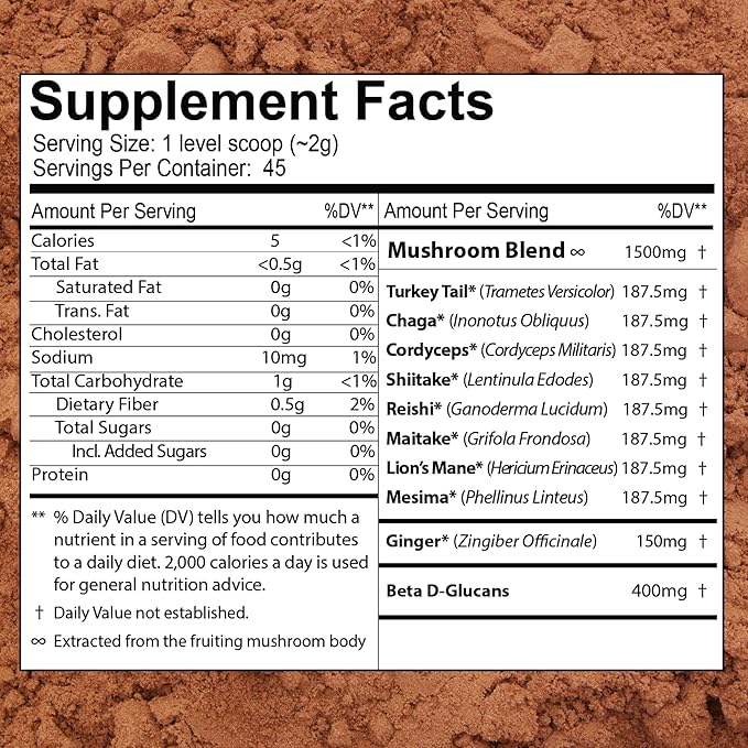 Organic 8 Mushroom Immunity Powder, Non-GMO - Turkey Tail, Chaga, Cordyceps, Shiitake, Reishi, Maitake, Lion's Mane, and Mesima - Vegan Mushroom Supplement in a Resealable Glass Jar