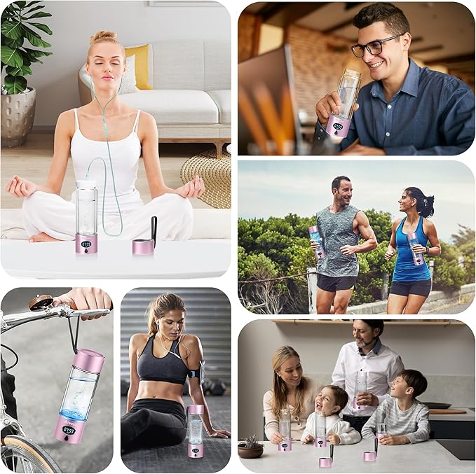 Hydrogen Water Bottle - Portable, Rechargeable, LED Timer,3 Work Mode, Aluminum and Glass,360ML,Hydrogen Water Ionizer Machine with PEM/SPE Technology, Suitable for Office,Home,Gym Outdoor