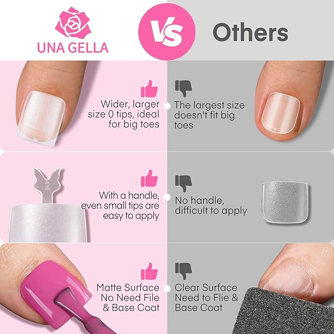 UNA GELLA Square Toe Nail Tips Big Long 312Pcs 15Sizes, Full Cover Soft Gel Toe Nail Tip Pre-Etched Fake Acrylic Toe Nail Press Ons for Big Toe Nail Extensions Pedicure Home DIY Nail Salon Soak Off