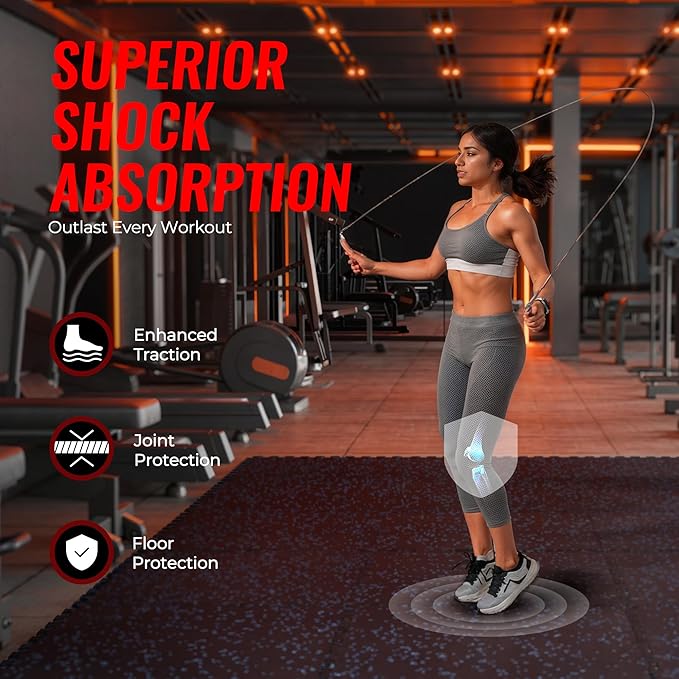 SUPERJARE 0.79'' Extra-Thick Exercise Equipment Mats, 18 Pcs 72 Sq Ft Rubber Top Floor Tiles with High Density EVA Foam, Interlocking Gym Flooring for Home Gym, Workout Mat, Black/Blue